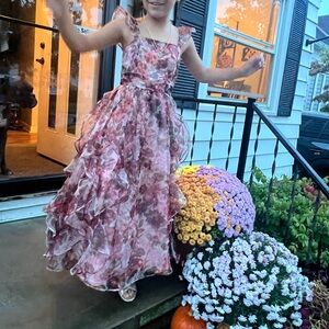 GB Girls Ruffled Floral Dress in Pink and Red